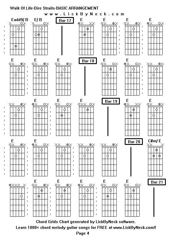 Chord Grids Chart of chord melody fingerstyle guitar song-Walk Of Life-Dire Straits-BASIC ARRANGEMENT,generated by LickByNeck software.